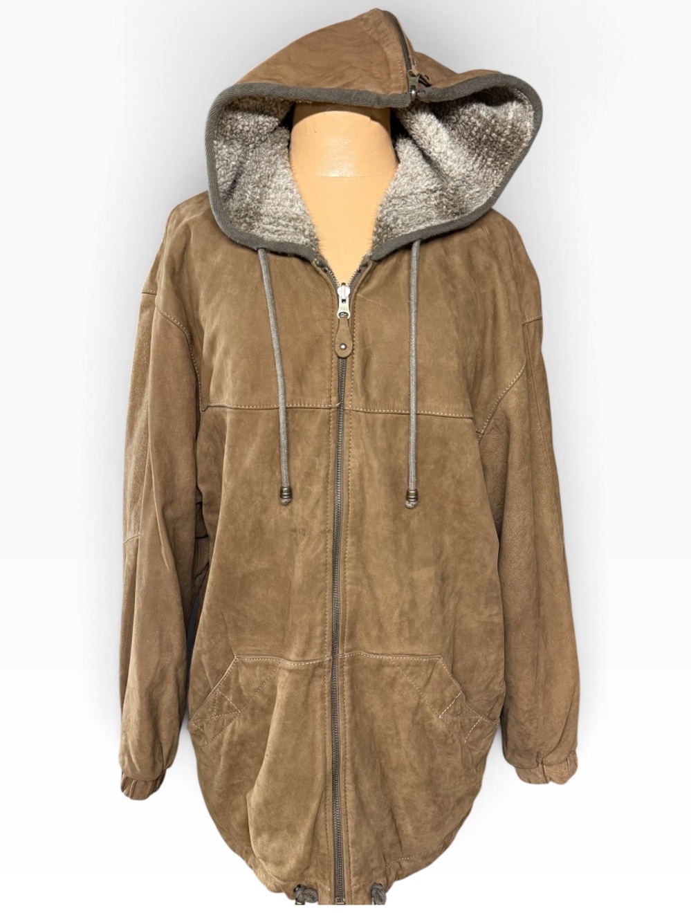 ColeBrook Co, Genuine Leather Suede/ Lamb, Reversible Hood Jacket